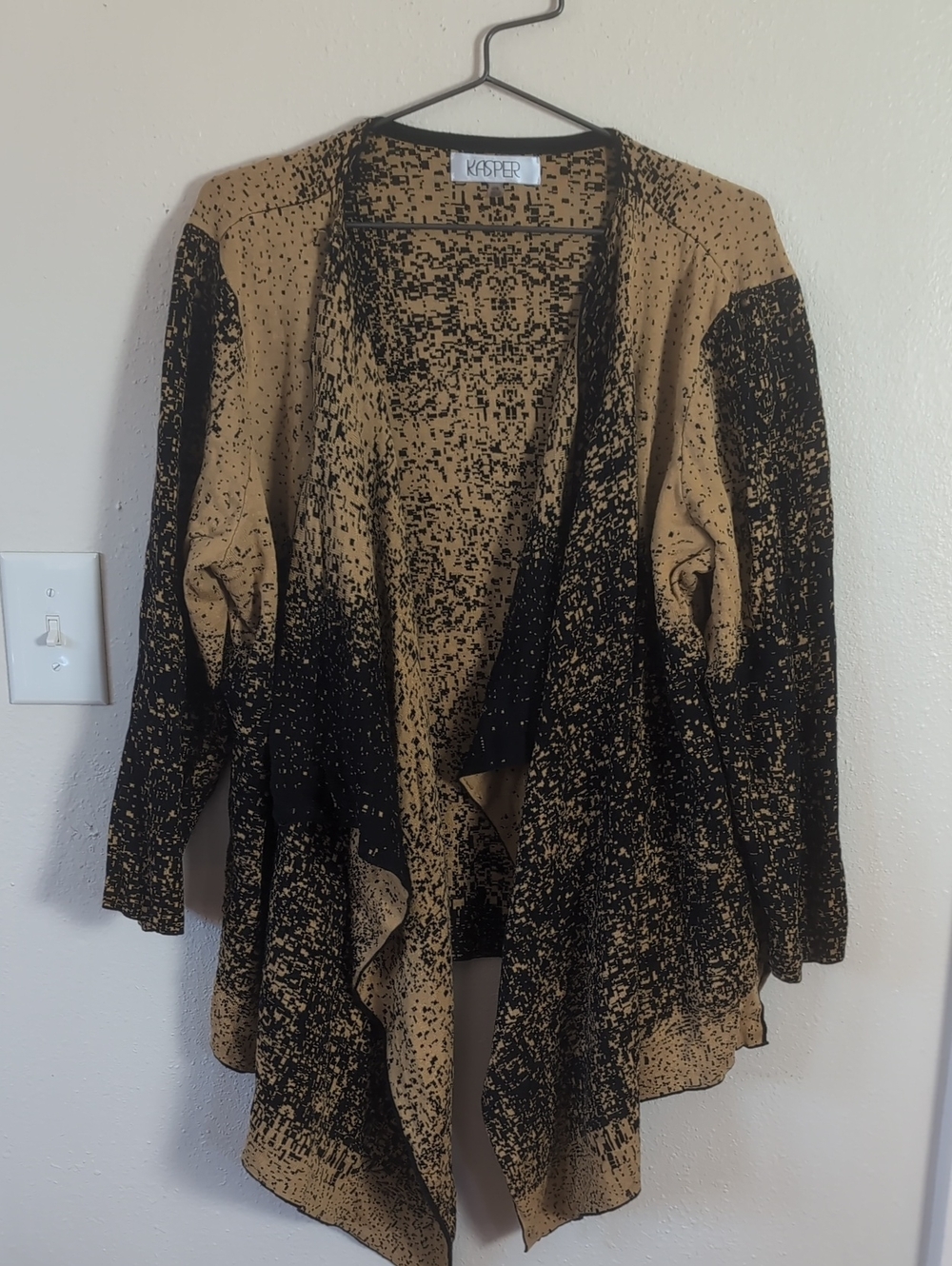 Kasper Mustard Yellow and Black Speckled Drape Front Cardigan 3x (Flawed)